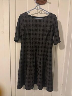 Chaps Black and Gray Plaid Midi Dress